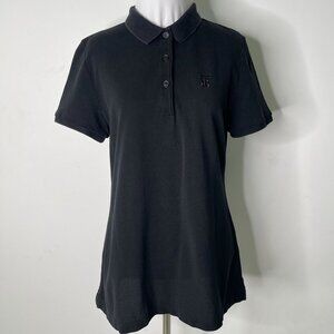 Burberry Women's Blue Black Uniform Button Down Short Sleeve Shirt Size Large